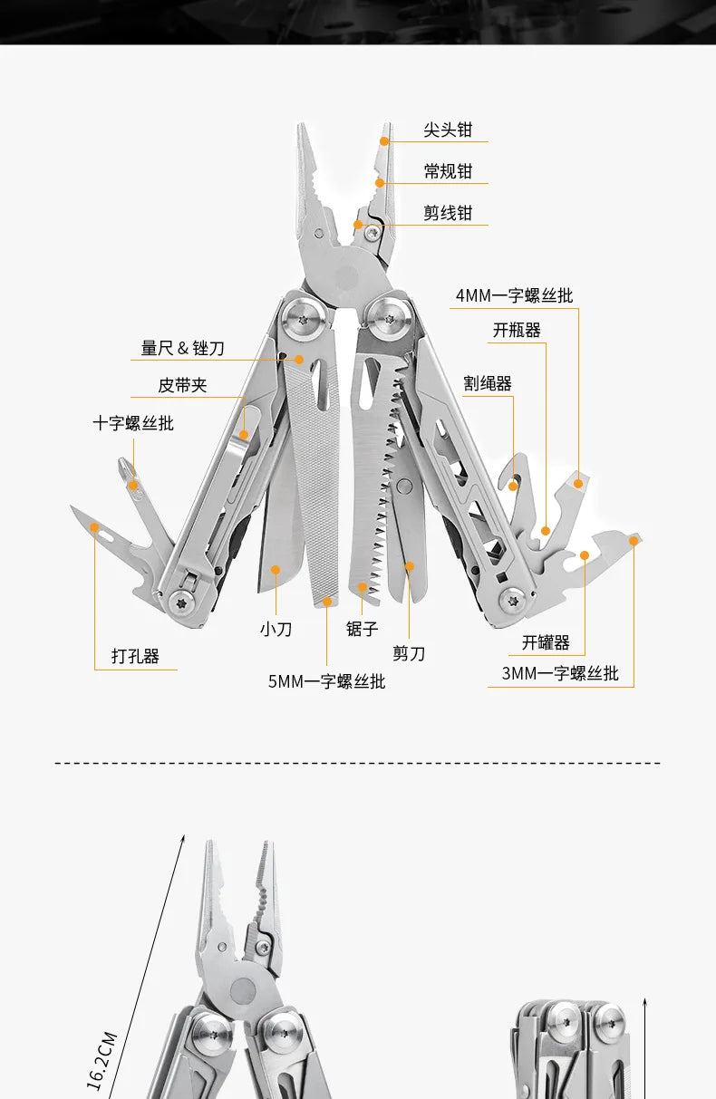 Multifunctional Folding Pliers Stainless Steel Knife Screwdriver Cutter for Outdoor Survival Camping Hunting Hiking