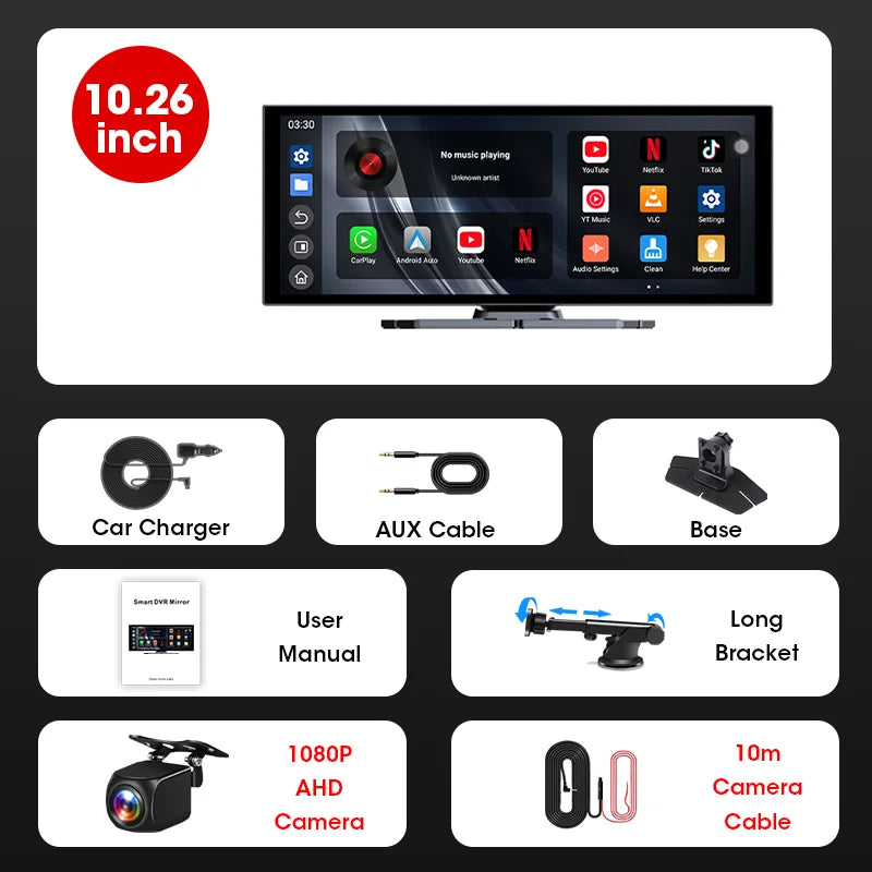 Jansite Universal Car Multimedia Video Player Bluetooth Wireless Carplay Android Auto Screen Stereo Radio for YouTube Netflix