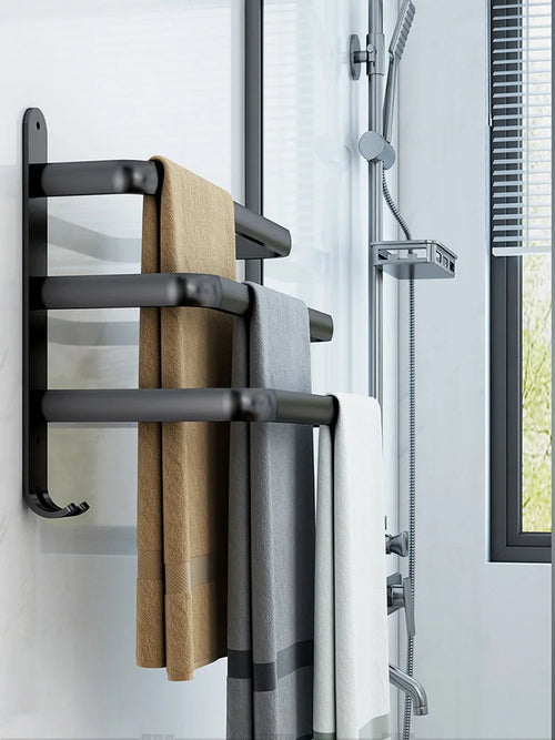 Porte-serviettes mural 30-50CM, étagère à serviettes, accessoires de salle de bain, barre de serviette en aluminium, rail noir mat, support de serviette de douche avec crochet