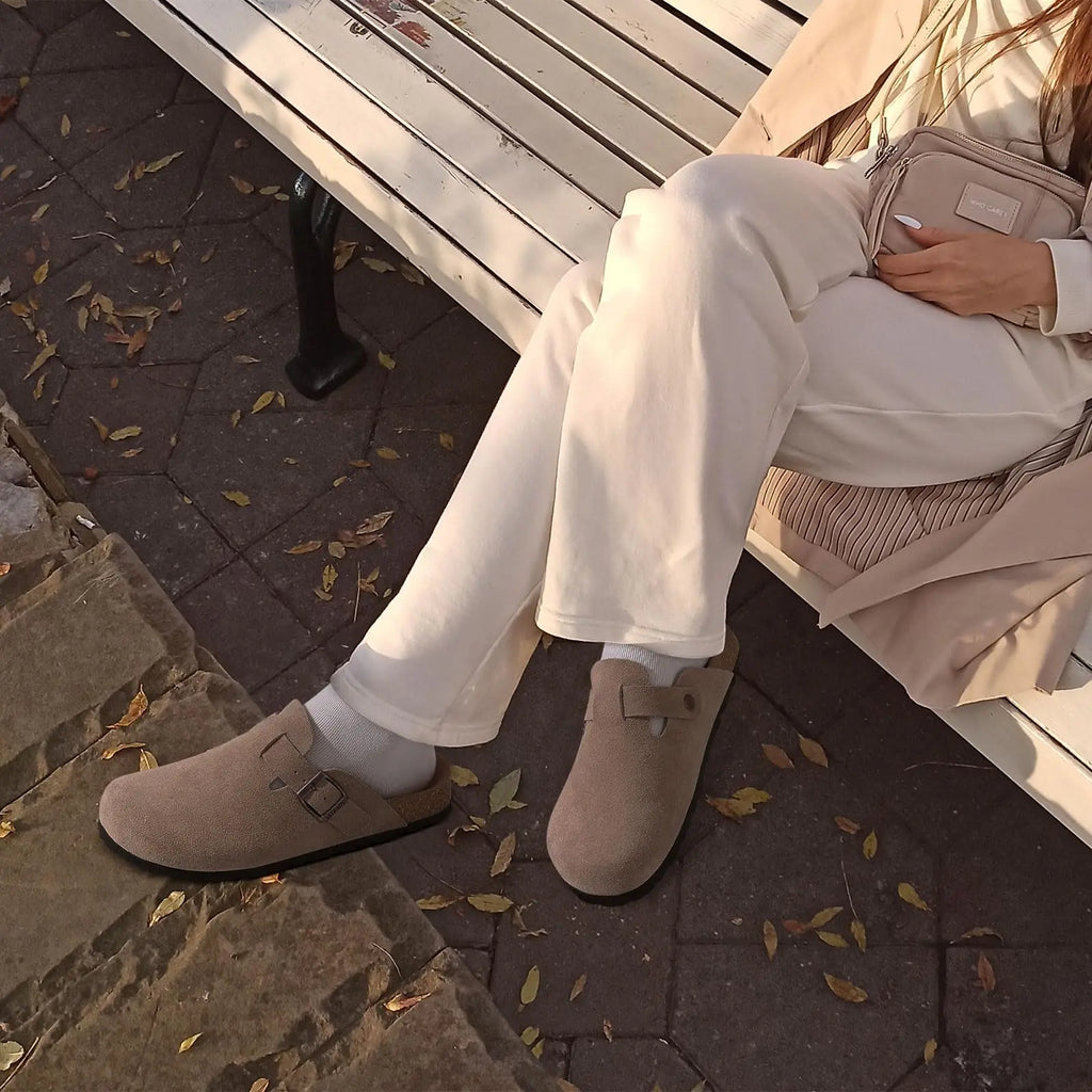 Asgard Women's Genuine Leather Clogs Soft Cork Footbed Cow Suede Mules With Adjustable Strap Fashion Comfort Slip on Slippers