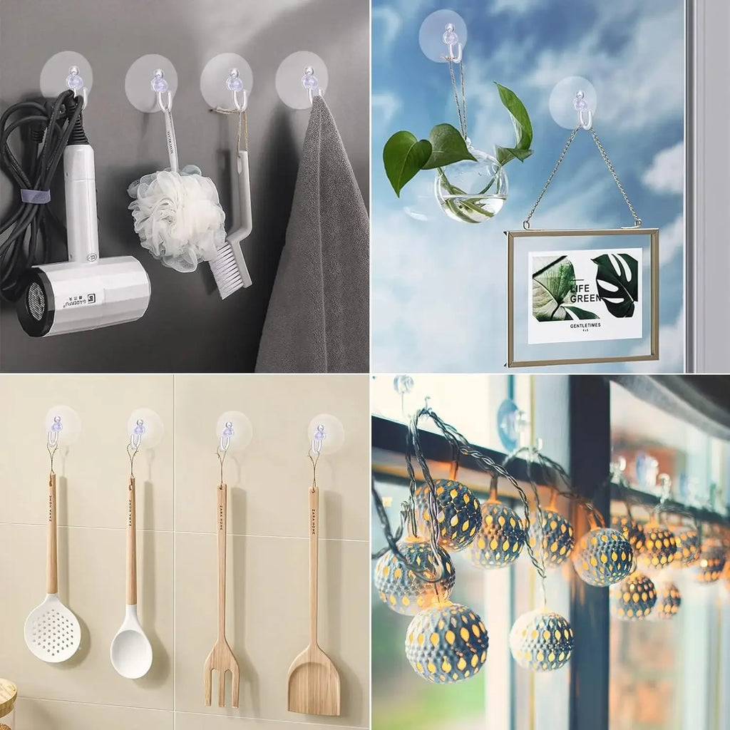 10/5Pcs Suction Cup Hooks No Drilling Transparent Suction Cup with Plastic Hooks for Windows Kitchen Bathroom Wall Hooks Storage