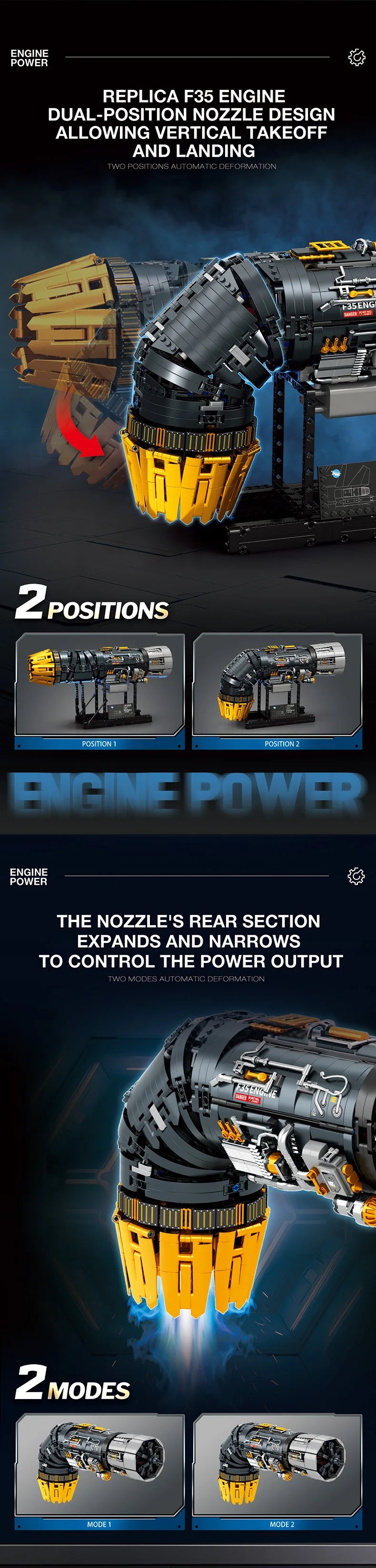 1812PCS Turbofan Engine Building Blocks Vertical Takeoff Landing Fighter Engine Model Desktop Ornament Kids Toys Holiday Gifts