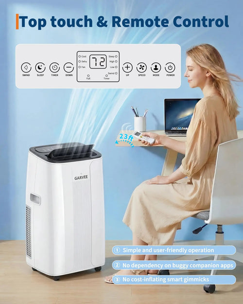 14000 BTU Portable Air Conditioner 4-in-1 Cool Dry Swing Fan Portable AC Unit with Remote LCD Display Child Lock Quiet Operation Fast Cooling Air Purification Dehumidifier Combo for Home Room Up to 800 Sq Ft