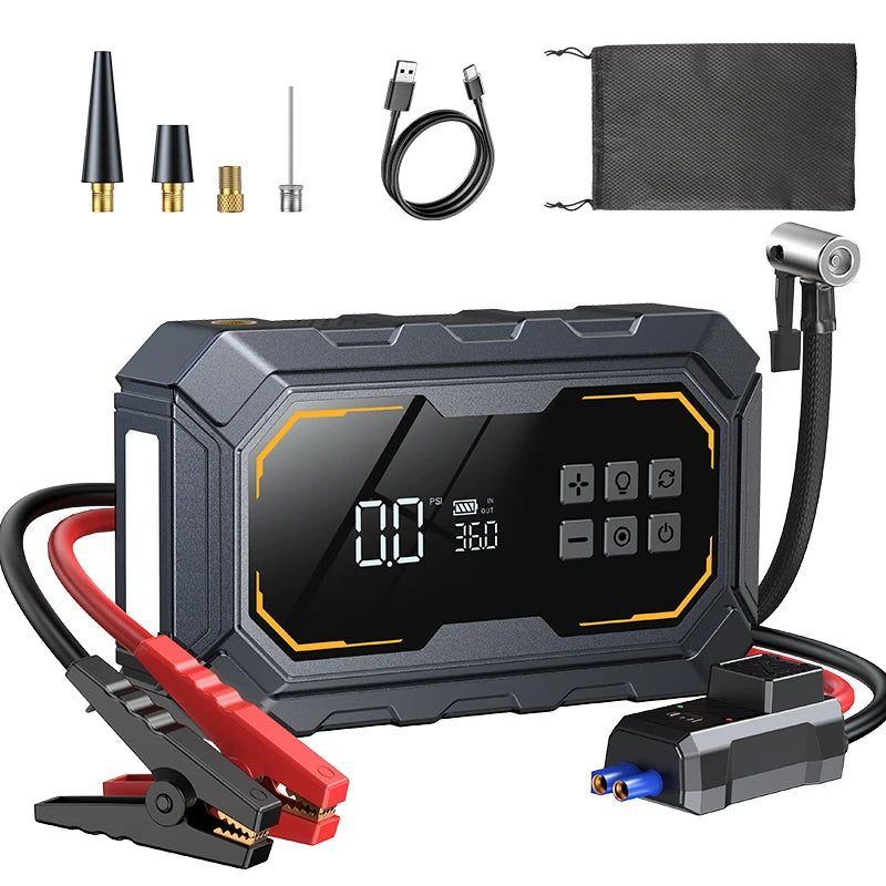 Portable 4 In 1 Car Jump Starter Led Lighting Air Compressor Tire Pump Power Bank 12V Car Battery Starter Car Battery Charger