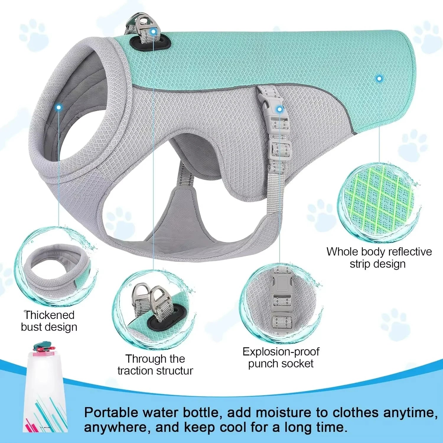 New Ice Cooling Dog Vest Summer Mesh Clothes for Small Medium Large Dogs Outdoor Pet Cool Down Jackets Breathable Dog Harness