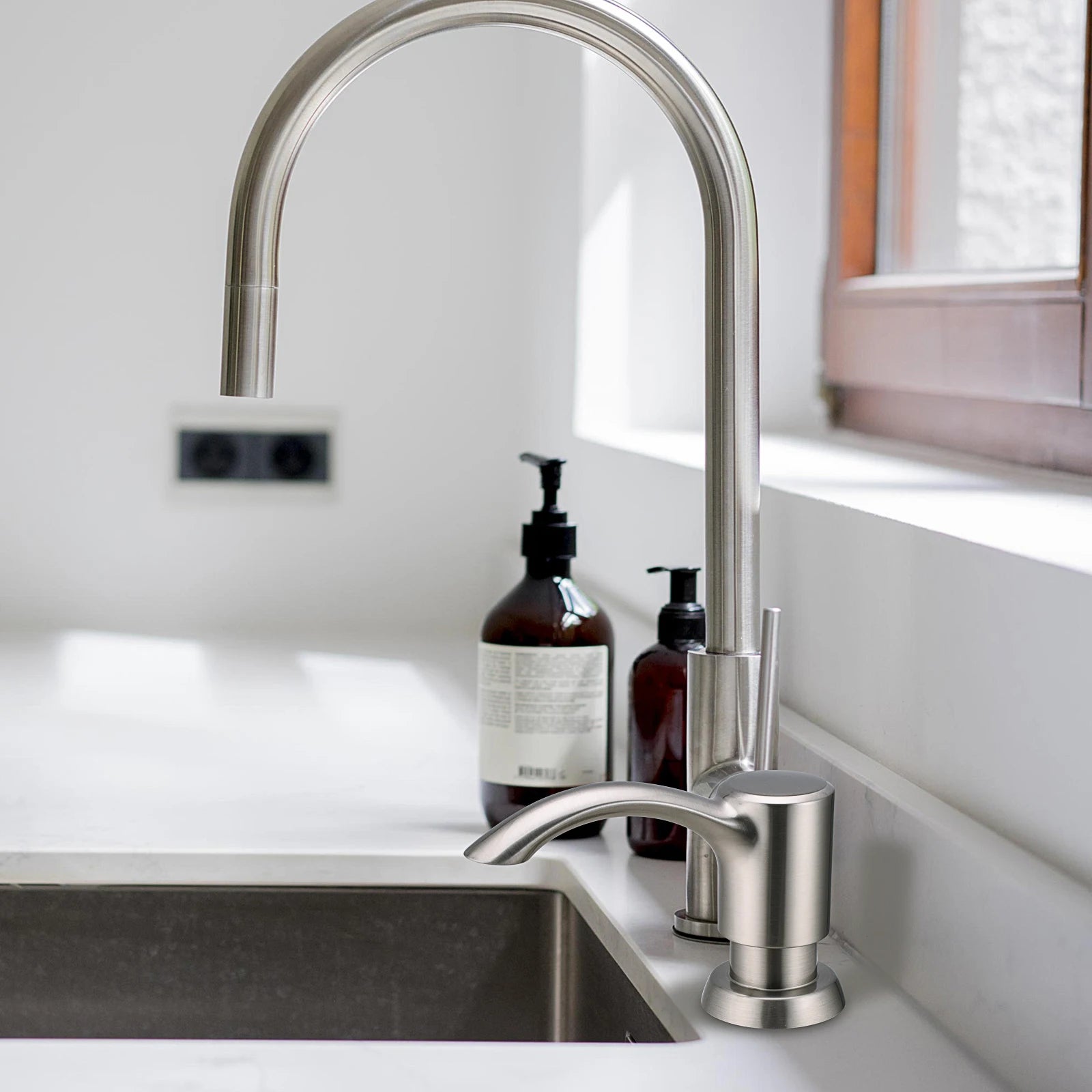 Samodra Nickel Soap dispenser Black Kitchen sink Counter Liquid Soap Dispenser Bottle kitchen accessories 360ml  Built in Pumps