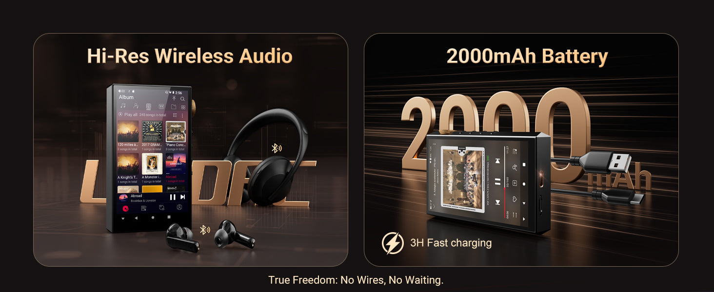 32G/160GB HiFi Hi-Res Audio Player，Bluetooth and WiFi, 4.4mm Balanced, Dual ESS DAC, 4.02" Digital DSD512 Lossless Spotify