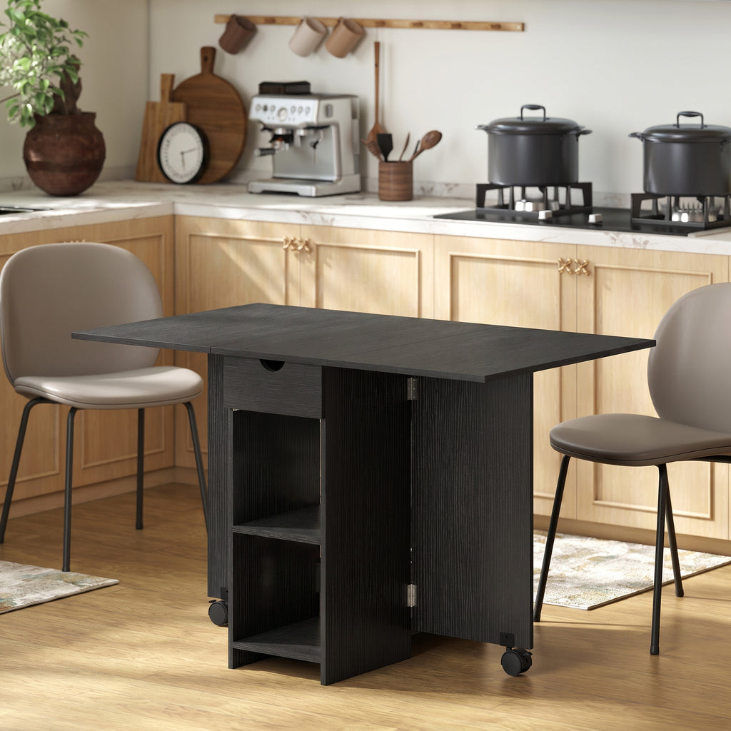Table à Manger Pliante, Table de Cuisine Extensible pour 2 à 4 Personnes, 2 Abattants, 120 x 72 x 75 cm, Noir