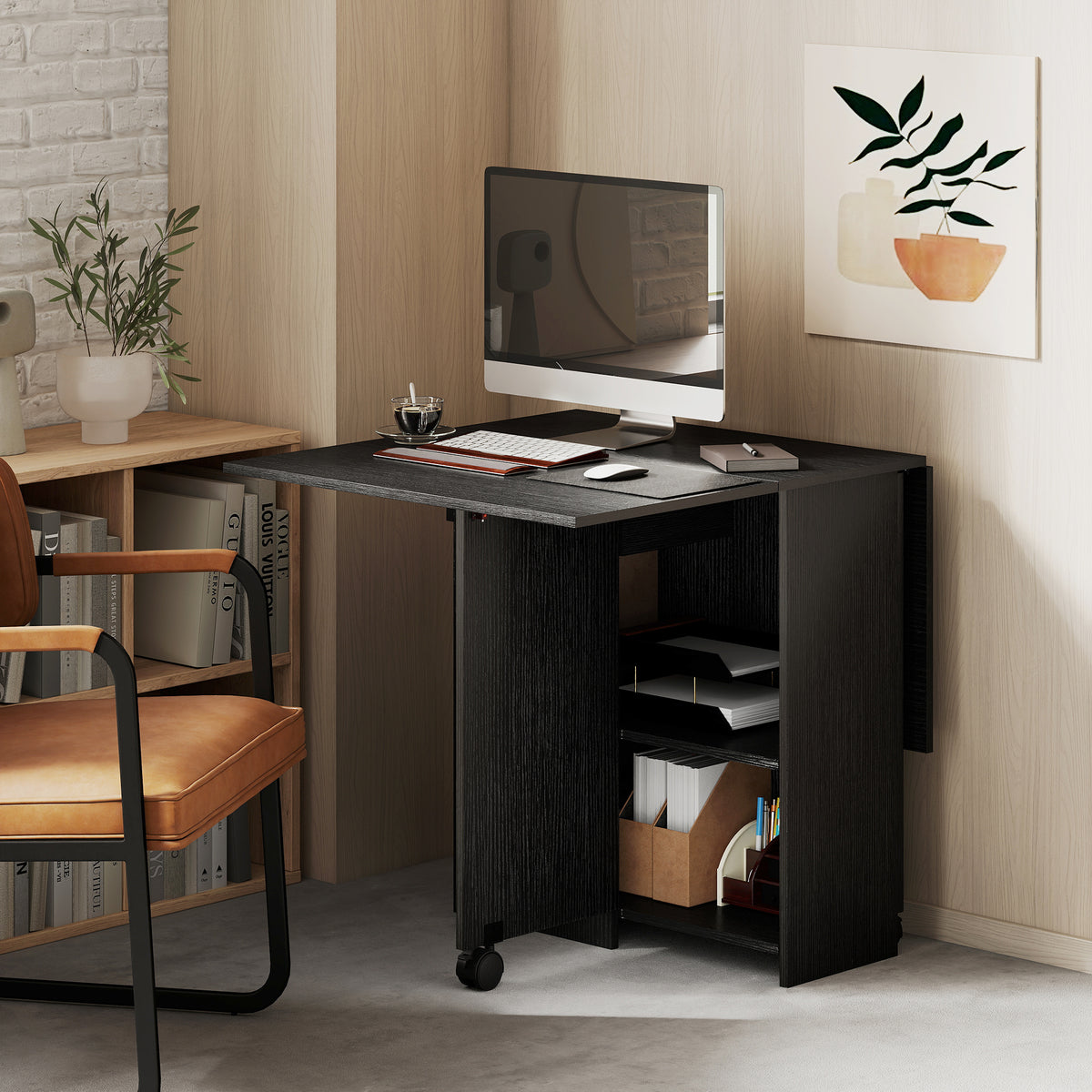 Table à Manger Pliante, Table de Cuisine Extensible pour 2 à 4 Personnes, 2 Abattants, 120 x 72 x 75 cm, Noir