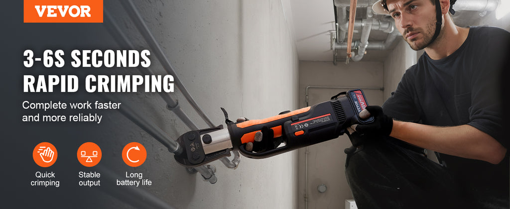 VEVOR Press Tool Kit Electric Pipe Crimping Tool with M15 M22 M28 Jaws with 4.0Ah Battery Pipe Crimping Tools Carrying Case