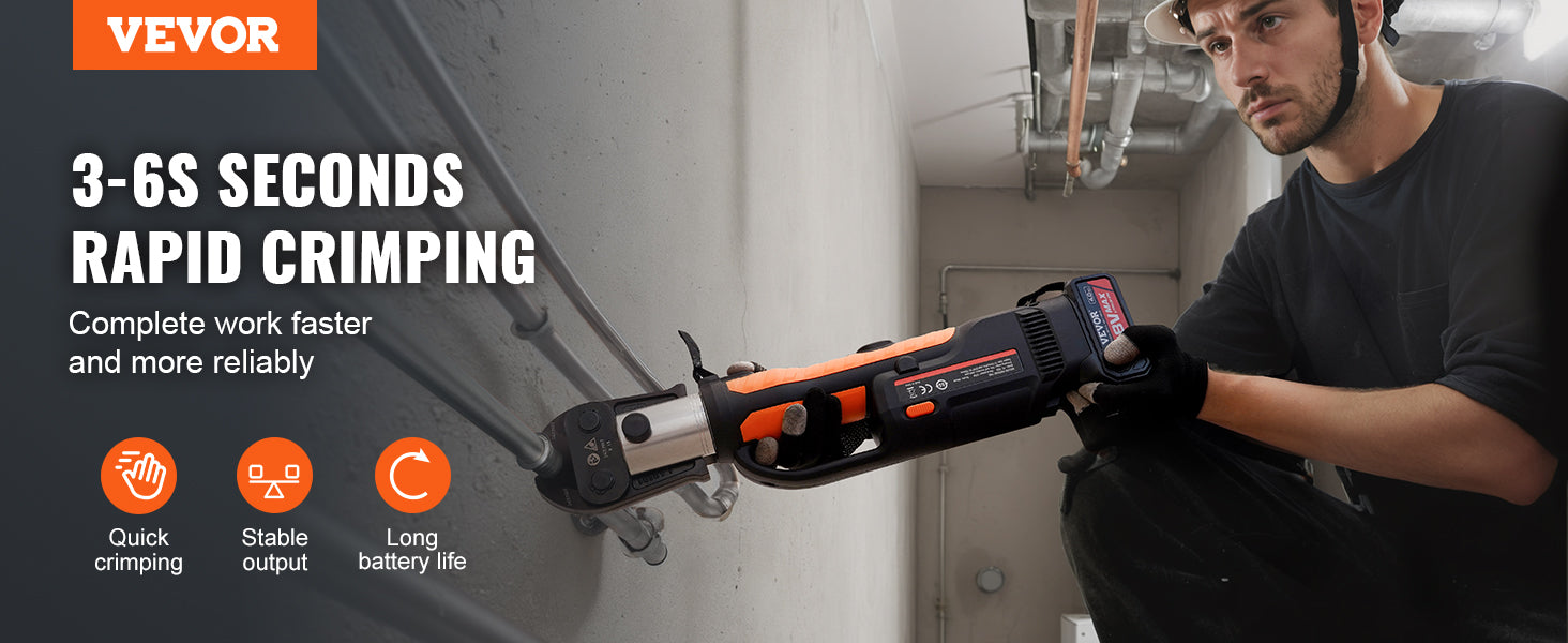VEVOR Press Tool Kit Electric Pipe Crimping Tool with M15 M22 M28 Jaws with 4.0Ah Battery Pipe Crimping Tools Carrying Case