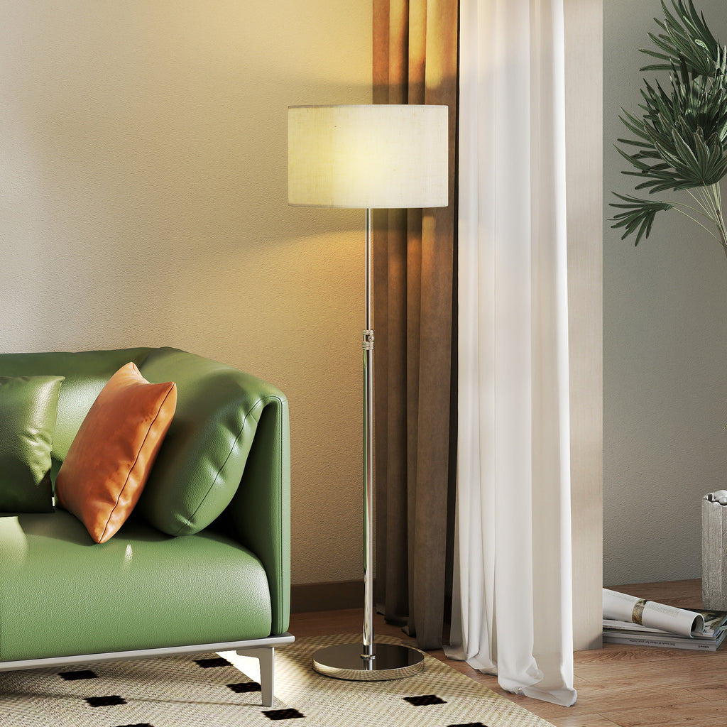 Lampadaire sur pied salon, lampe sur pied dimmable avec télécommande, abat-jour en lin, hauteur réglable 133-168cm, argent